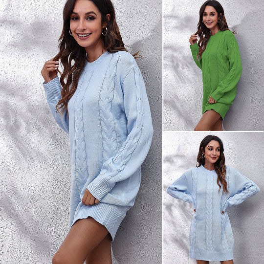Damen Strickkleid mit Zopfmuster und lässigem Schnitt R&B
