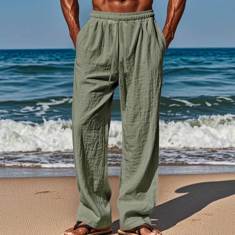 Herren nan Leichte Leinenhose mit weitem Bein und elastischem Bund R&B