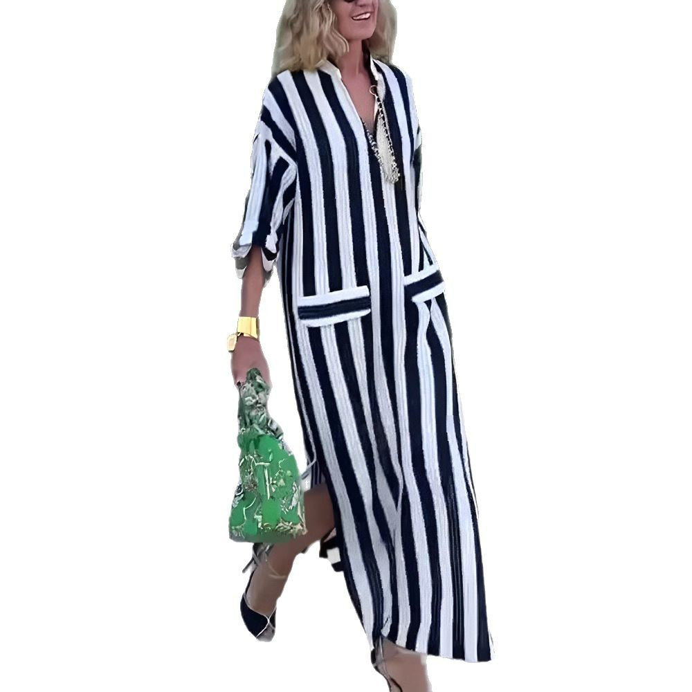 Damen Maxikleid mit gestreiftem Muster Heidi-Mode
