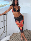 Damen Bikini-Set mit floralen Akzenten und figurbetontem Rock