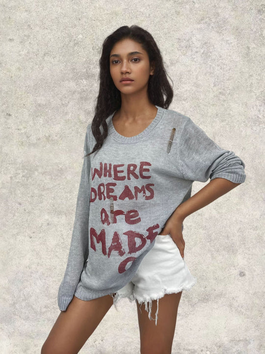 Damen Oversized Pullover mit kreativen Schriftzügen und raffinierten Details R&B