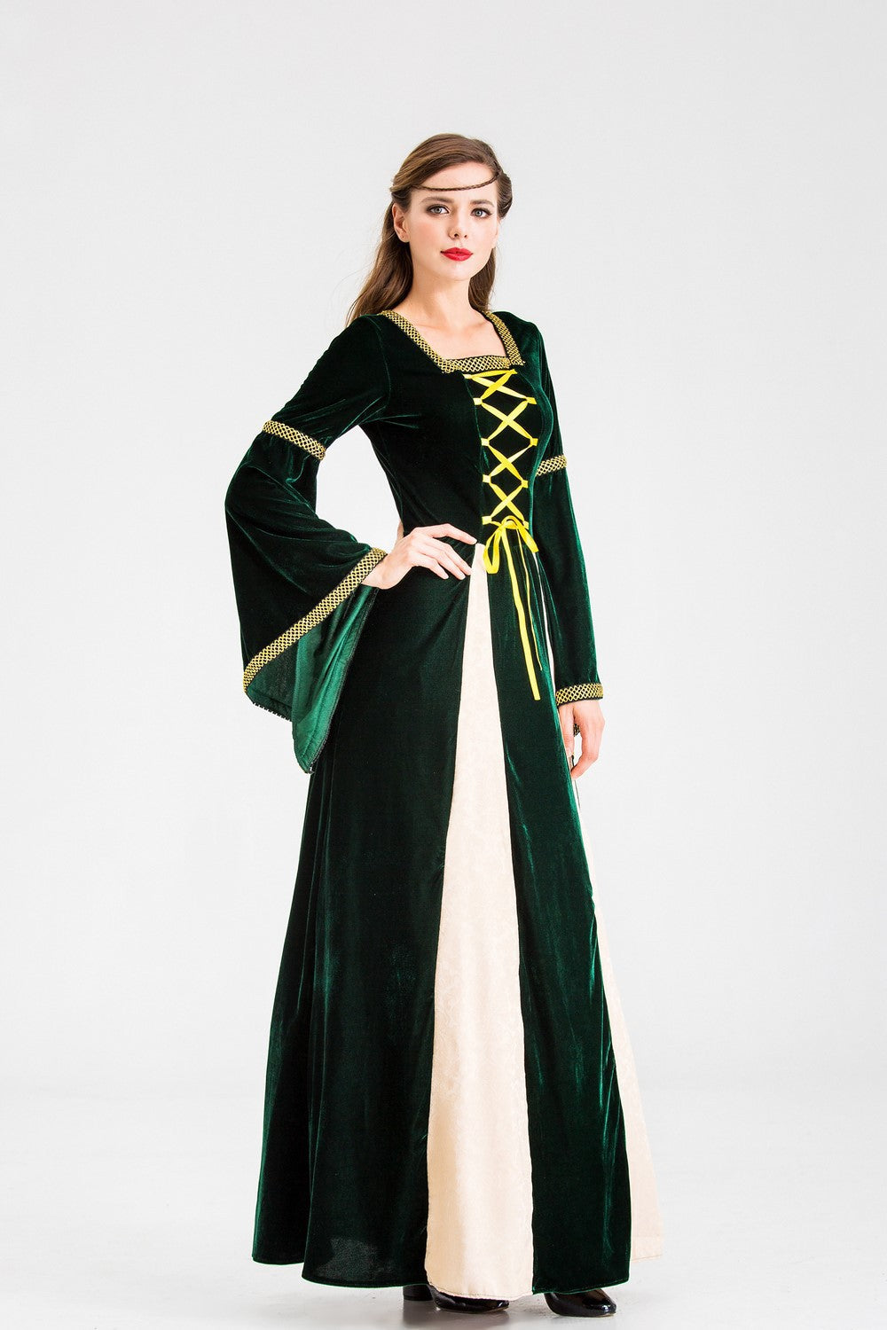 Damen historisches Märchenkleid mit langen Armen und dekorativer Schnürung R&B