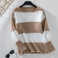 Damen lässiger V-Ausschnitt Strickpullover mit großzügigem Streifenmuster