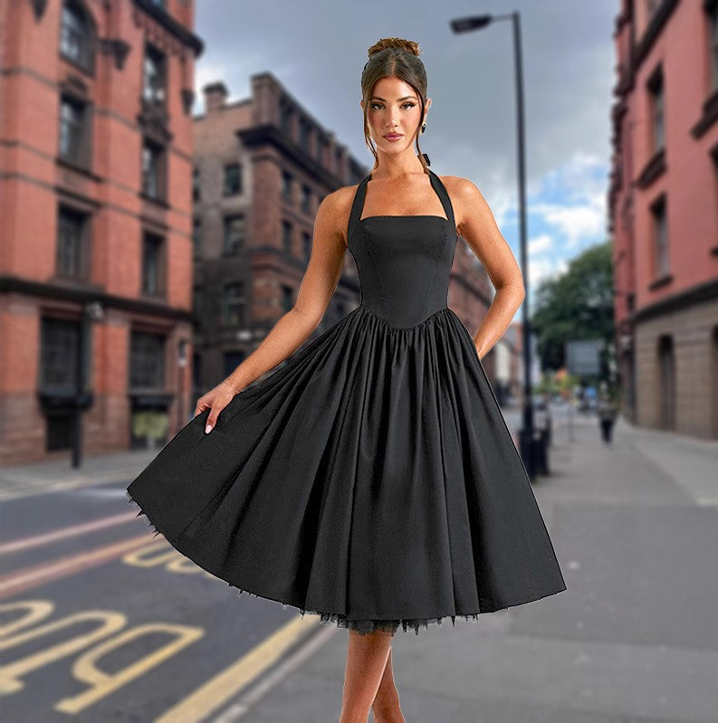 Damen A-Linien Cocktailkleid mit schulterfreiem Design und voluminösem Rock R&B