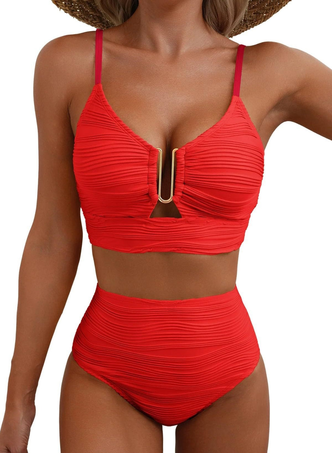 Damen Hochgeschnittener Bikini mit modischem Plissee-Design R&B