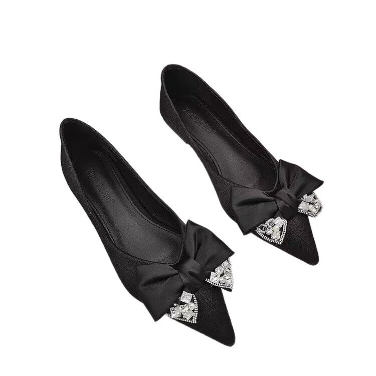 Damen elegante Ballerinas mit funkelndem Schleifendekor R&B