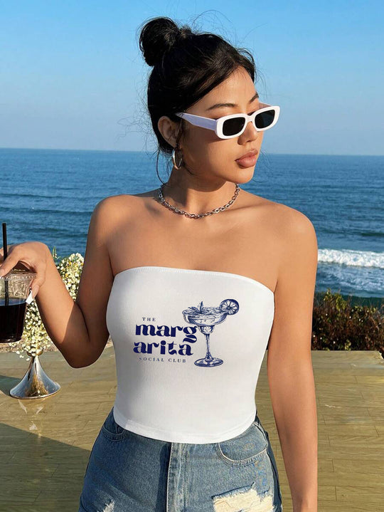 Damen Bandeau-Top mit auffälligem Statement-Aufdruck R&B