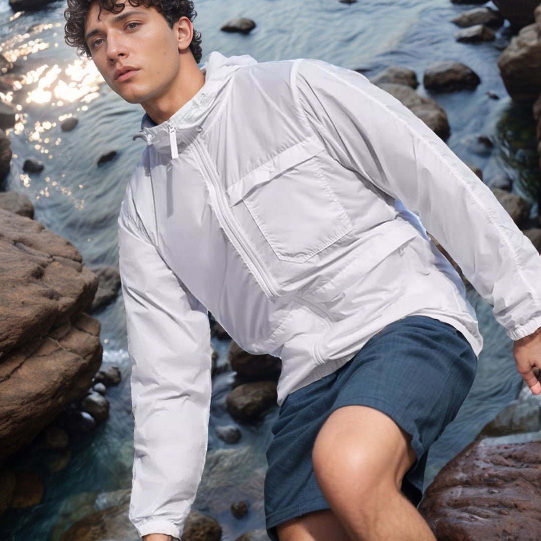 Herren leichte Outdoor-Jacke mit praktischen Taschen und verstellbarem Kapuzenkragen R&B