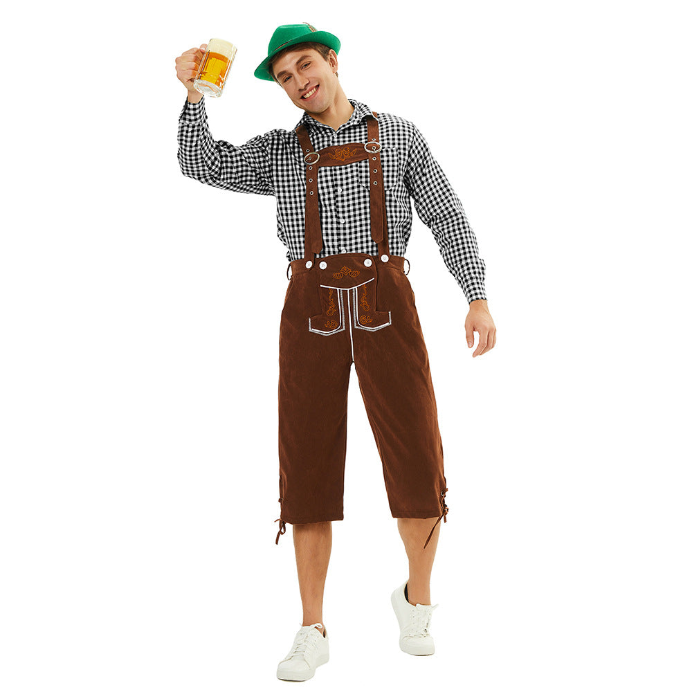 Herren nan traditionelle bayerische Trachtenlederhose knielang mit bestickten Hosenträgern R&B