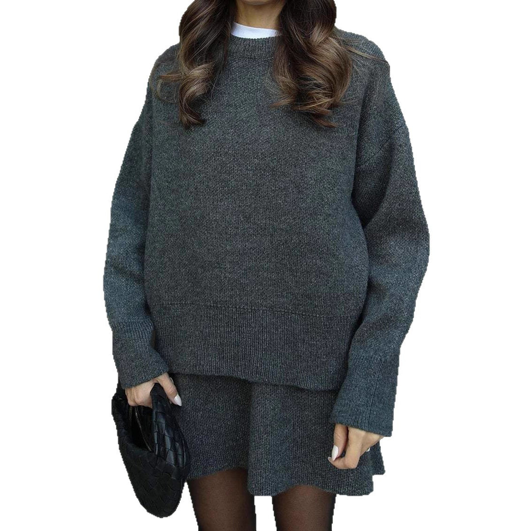 Damen bequemer Strickpullover mit überschnittenen Schultern und modischem Saum R&B