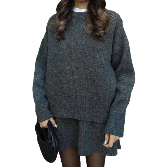 Damen bequemer Strickpullover mit überschnittenen Schultern und modischem Saum R&B