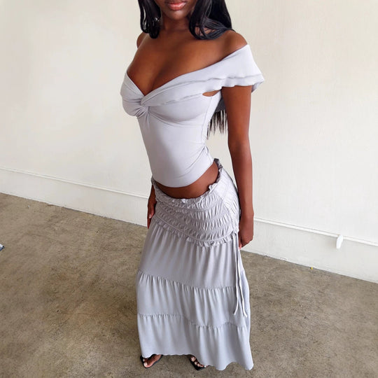 Damen Elegantes Wickeloberteil und maxirock R&B