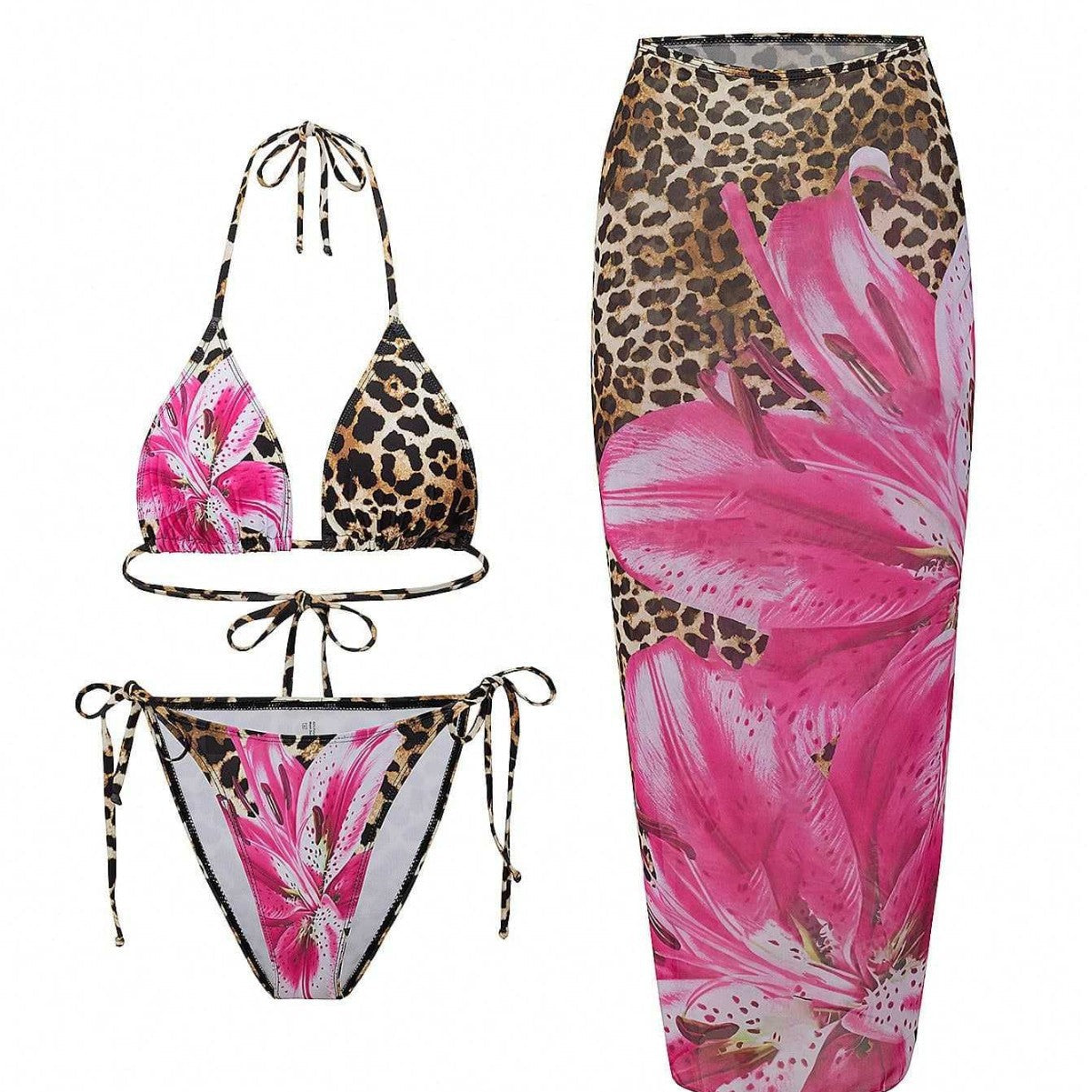Damen Bikini-Set mit aufregendem Leoparden- und Blumenmuster R&B