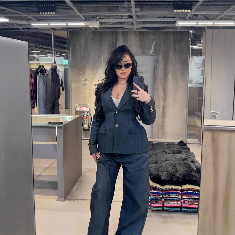 Damen Trendige Wide-Leg Jeans mit hohem Bund und lässigem Schnitt R&B