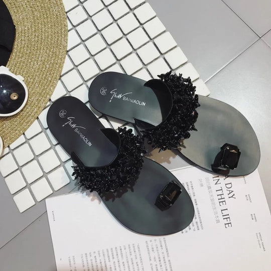 Damen elegante Sandalen mit funkelnden Blütenakzenten R&B