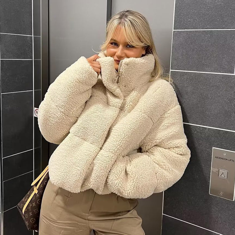 Damen Kuschelige Kurzjacke aus Fleece mit hohem Kragen R&B