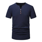 Herren Kurzarm-Henley-T-Shirt mit modernen Knopfdetails