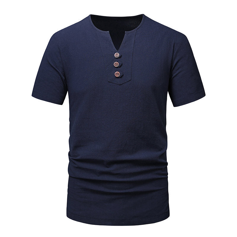 Herren Kurzarm-Henley-T-Shirt mit modernen Knopfdetails