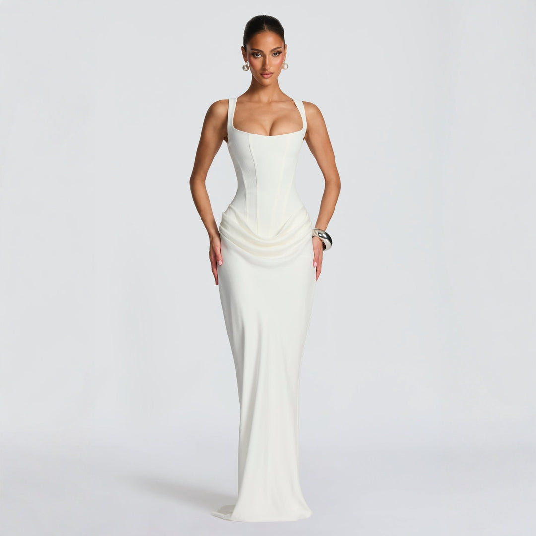 Damen Elegantes Maxikleid mit figurformendem Schnitt und zarten Drapierungen R&B