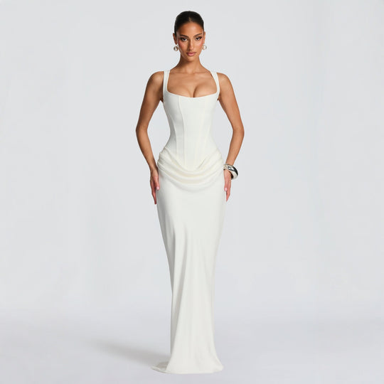 Damen Elegantes Maxikleid mit figurformendem Schnitt und zarten Drapierungen R&B