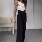 Damen Einseitiger Jumpsuit mit weitem Bein und dekorativem Ausschnitt R&B