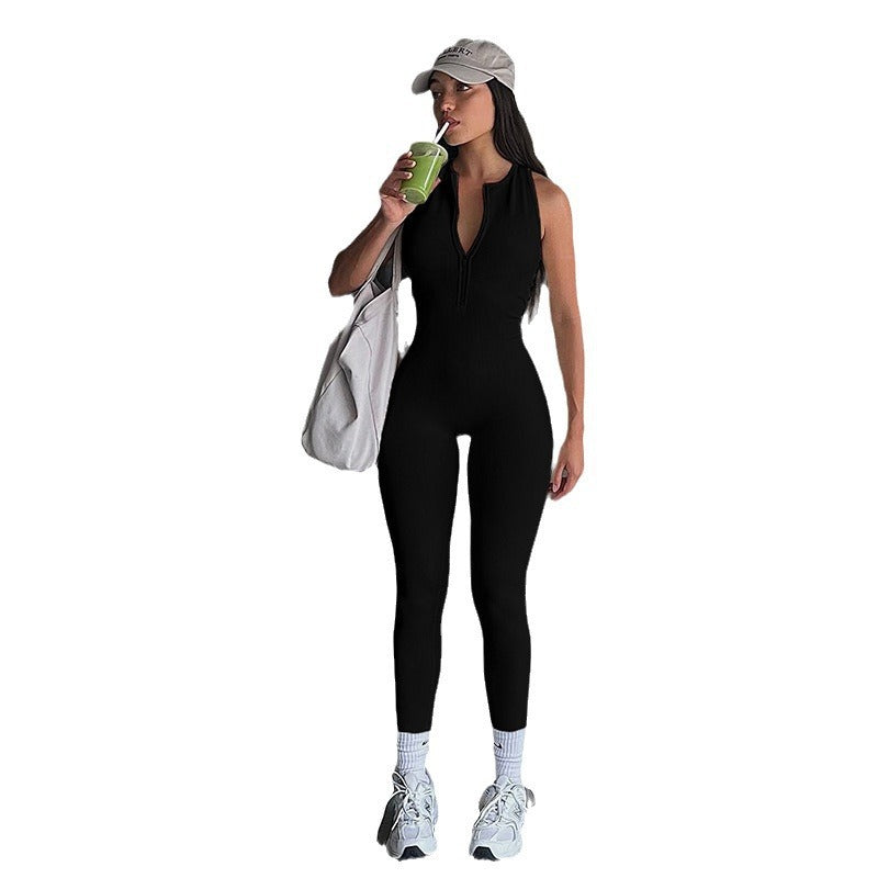 Damen Sportlicher einteiliger Bodysuit mit hohem Kragen und Reißverschluss R&B