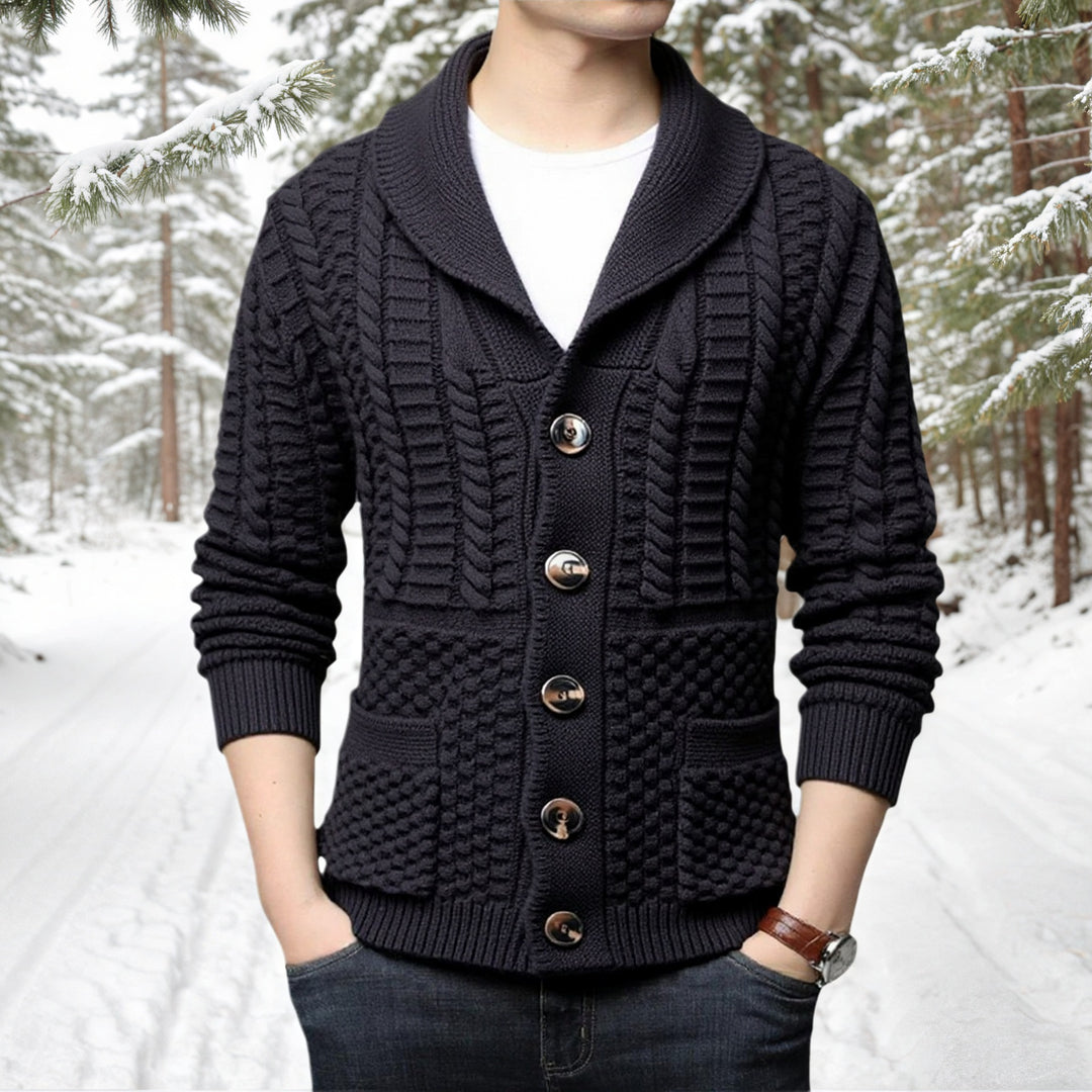 Herren modische Strickjacke mit tiefem V-Ausschnitt und stylishem Zopfdesign R&B