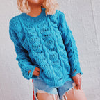 Damen Grobstrickpullover mit modernem Zopfmuster und luftiger Struktur R&B