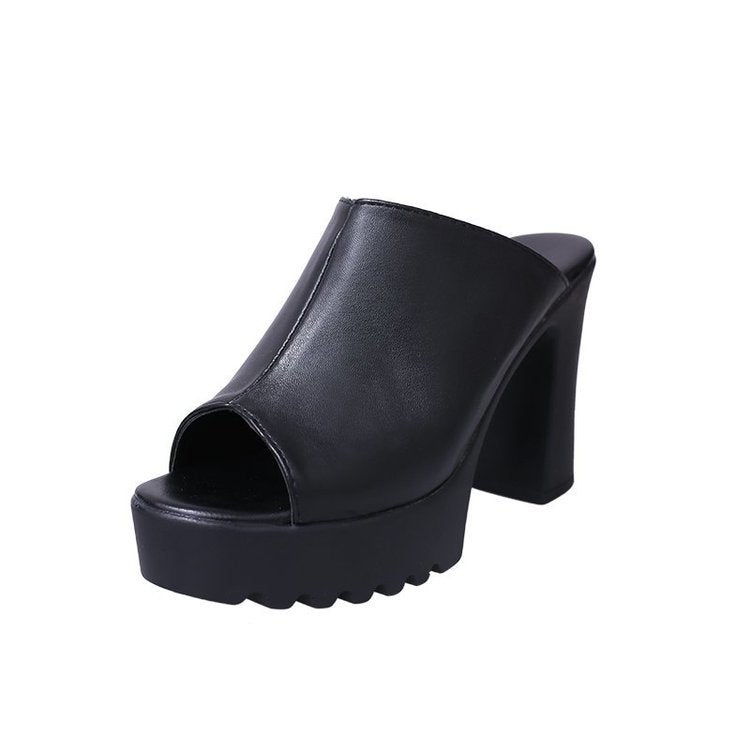 Damen nan Plateau-Mule mit hohem Blockabsatz und offener Zehenpartie R&B