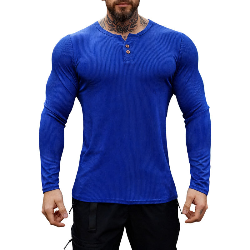 Herren nan geripptes Langarm-Henleyshirt mit flacher Knopfleiste und körperbetonter Stretch-Passform R&B