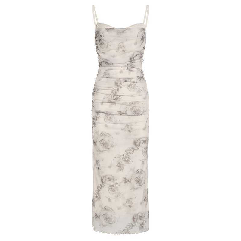 Damen elegantes Maxikleid mit raffinierten Rüschendetails und floralem Druck R&B