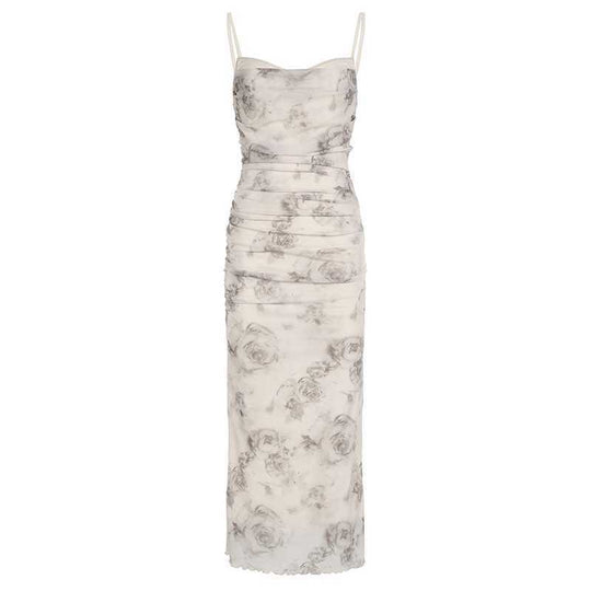 Damen elegantes Maxikleid mit raffinierten Rüschendetails und floralem Druck R&B