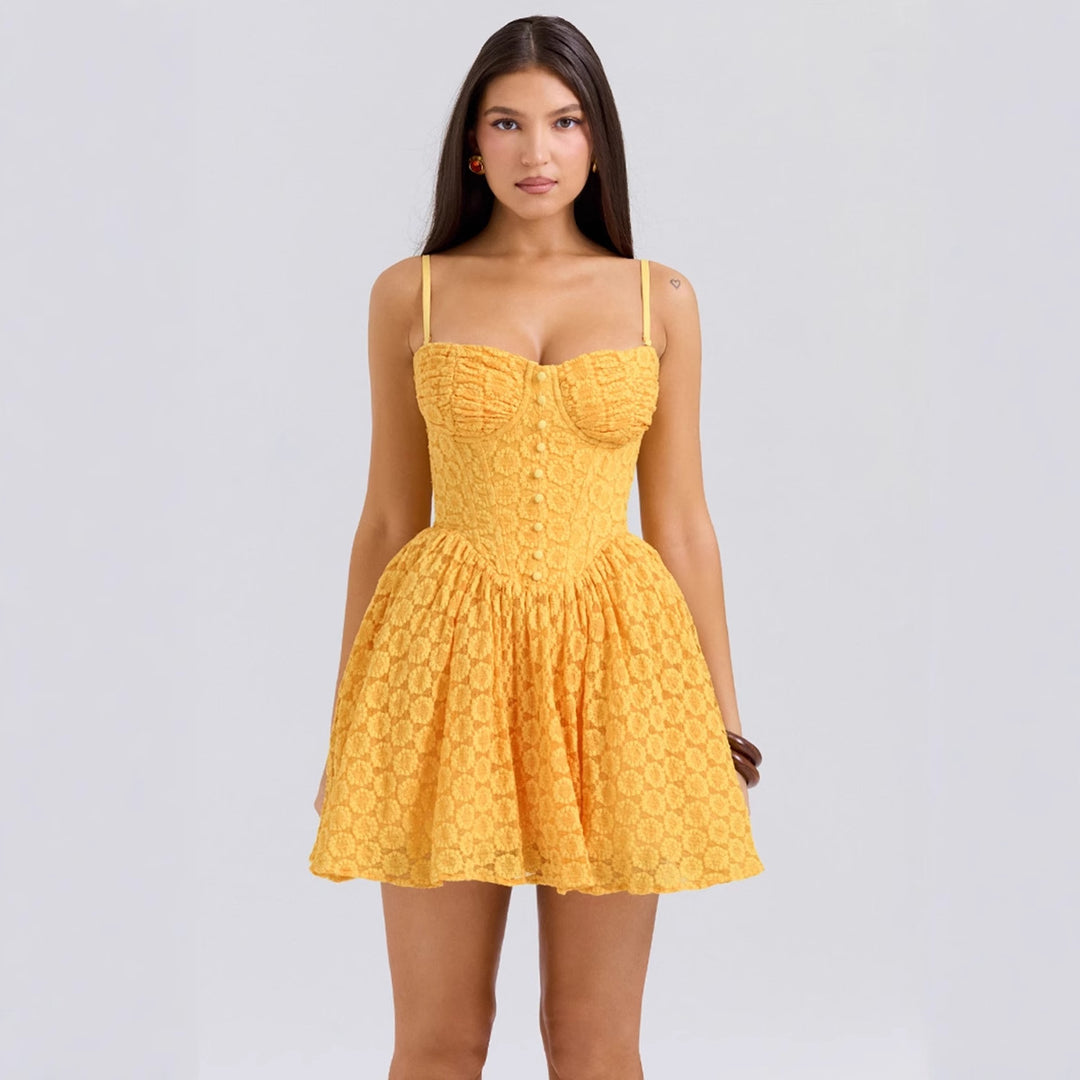 Damen Sommerliches Bustierkleid mit verspieltem Volant und raffinierten Knopfdetails R&B