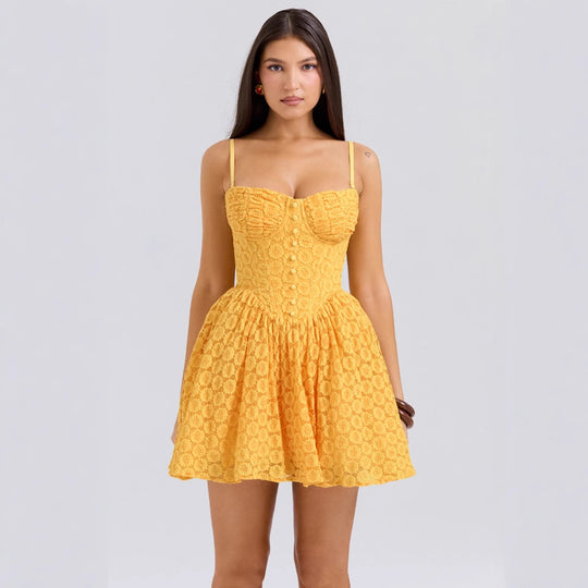 Damen Sommerliches Bustierkleid mit verspieltem Volant und raffinierten Knopfdetails R&B