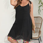 Damen luftiges Strandkleid mit buntem Quastenabschluss R&B