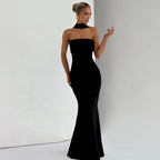Damen Elegantes Langarm-Maxikleid mit transparenten Details R&B