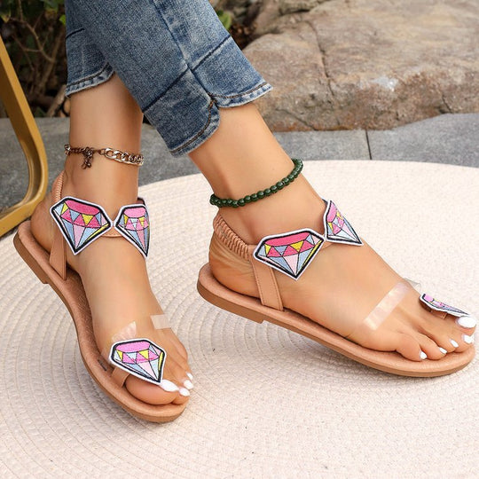 Damen modische Riemensandalen mit buntem Diamant-Motiv R&B