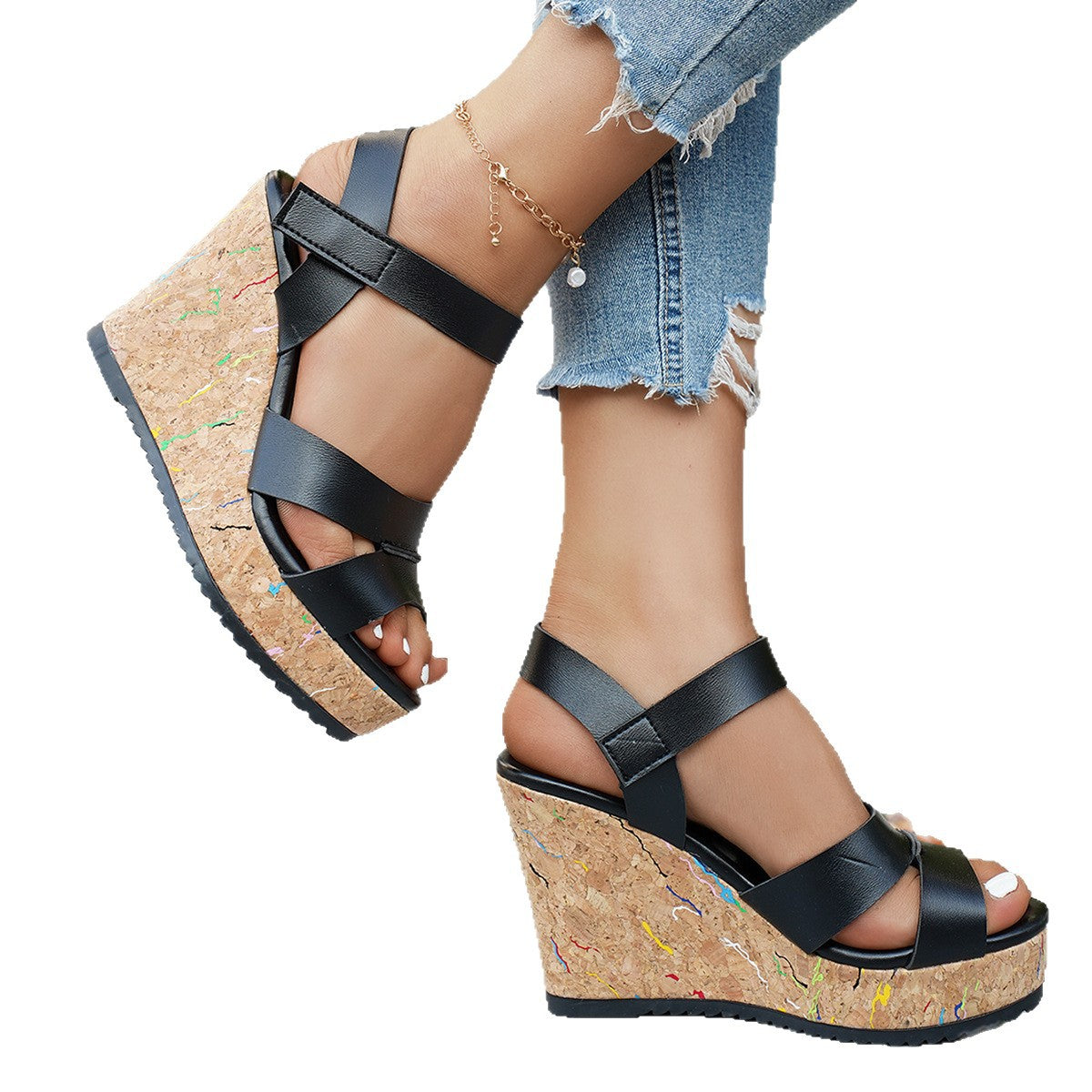 Damen Wedge-Sandalen mit verstellbaren Riemen und rutschfester Korksohle R&B