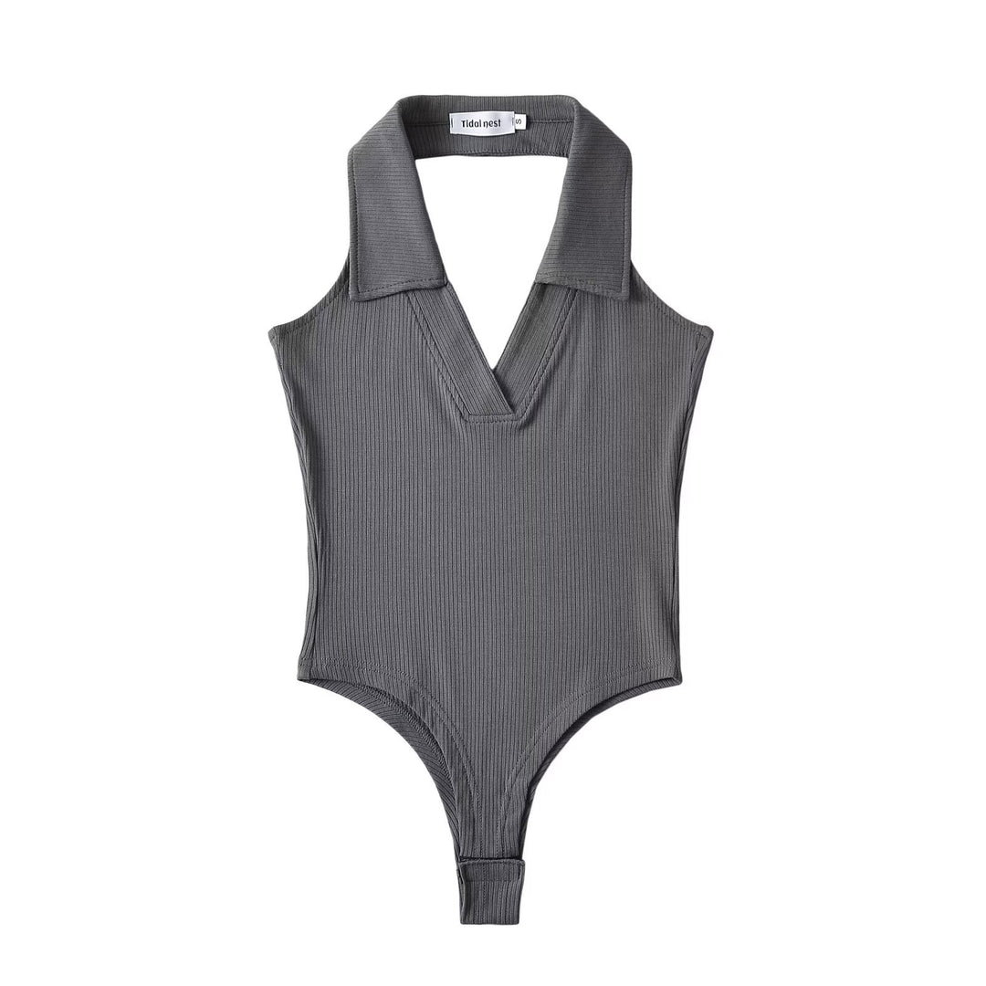 Damen figurbetontes Bodysuit mit modischem Kragen R&B