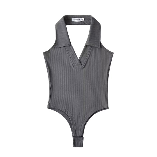 Damen figurbetontes Bodysuit mit modischem Kragen R&B