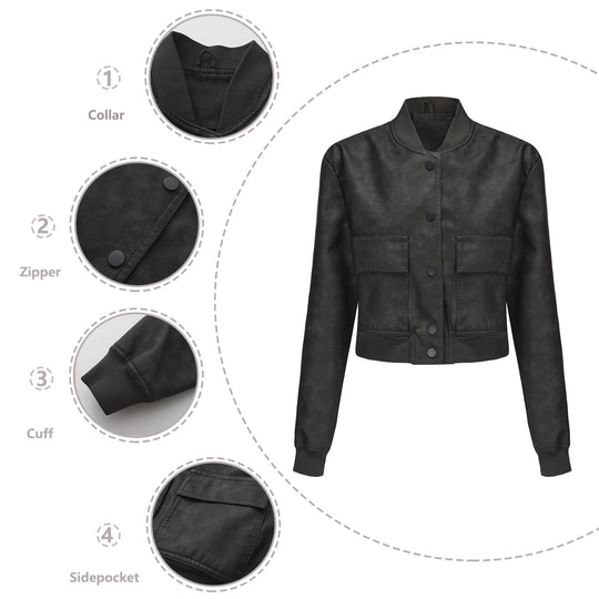 Damen Kunstleder Bomberjacke mit praktischen Taschen und elastischen Bündchen R&B