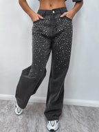 Damen Denim-Hose mit funkelnden Strass-Applikationen R&B