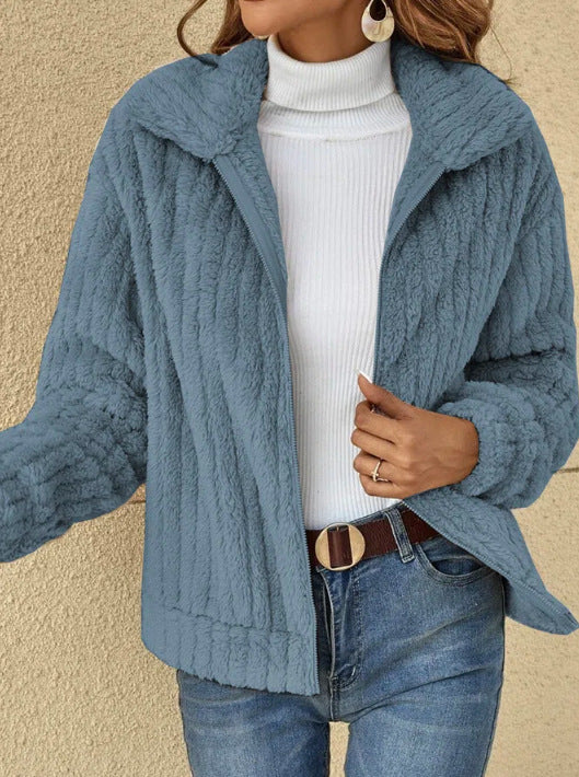 Damen Kuschelige Fleecejacke mit hohem Kragen und texturiertem Design R&B