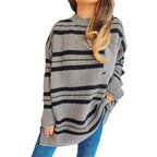 Damen lässiger Strickpullover mit modernem Streifenmuster R&B