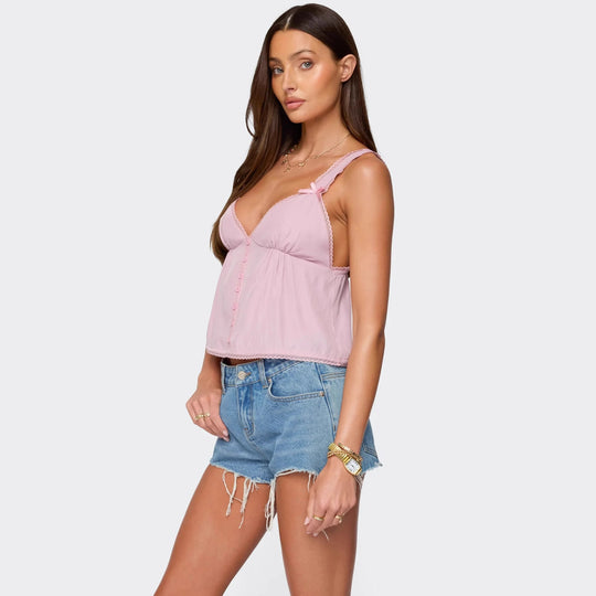 Damen Crop-Top aus feiner Baumwolle mit dekorativen Knopfdetails R&B