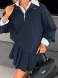 Damen sportlicher Pullover mit Kordelzug und Reißverschluss