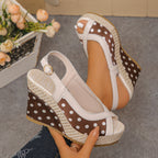 Damen Wedge-Sandalen mit verspieltem Punkte-Design und komfortablem Fußbett