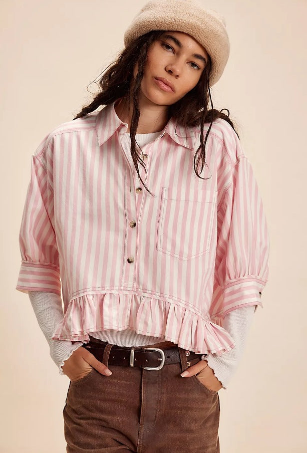 Damen lässige Bluse mit Rüschensaum R&B