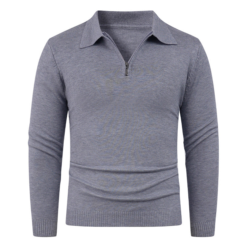 Herren Strickpullover mit halb offenem Kragen und feiner Rippenstruktur R&B