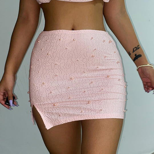 Damen Elegantes Crop-Top mit langen, transparenten Ärmeln und funkelnden Akzenten R&B
